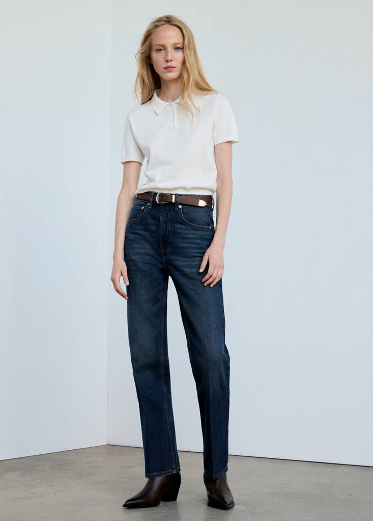 Sweter z bawełny z kołnierzykiem polo biały - Kobieta - XS - MANGO