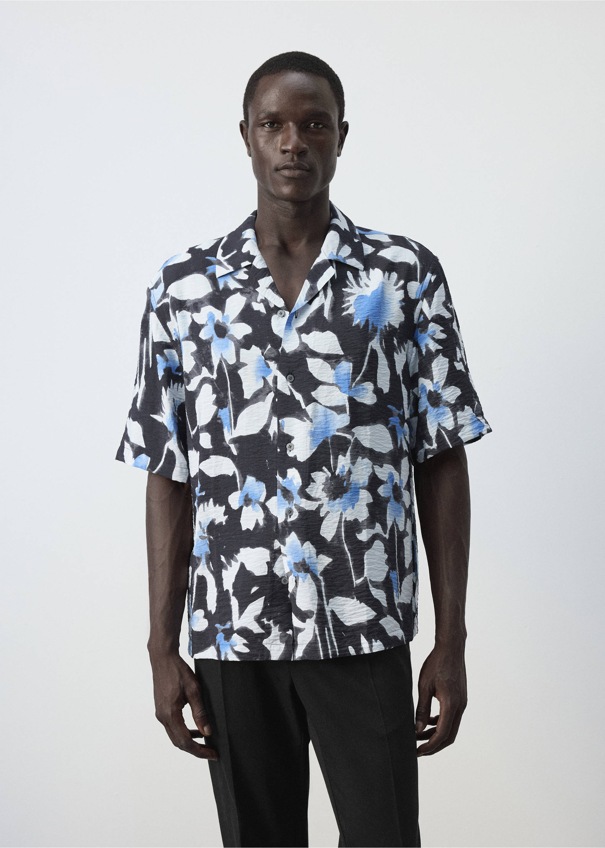 Printed bowling shirt - Medium plane, Black. Ref: 37074416-00.