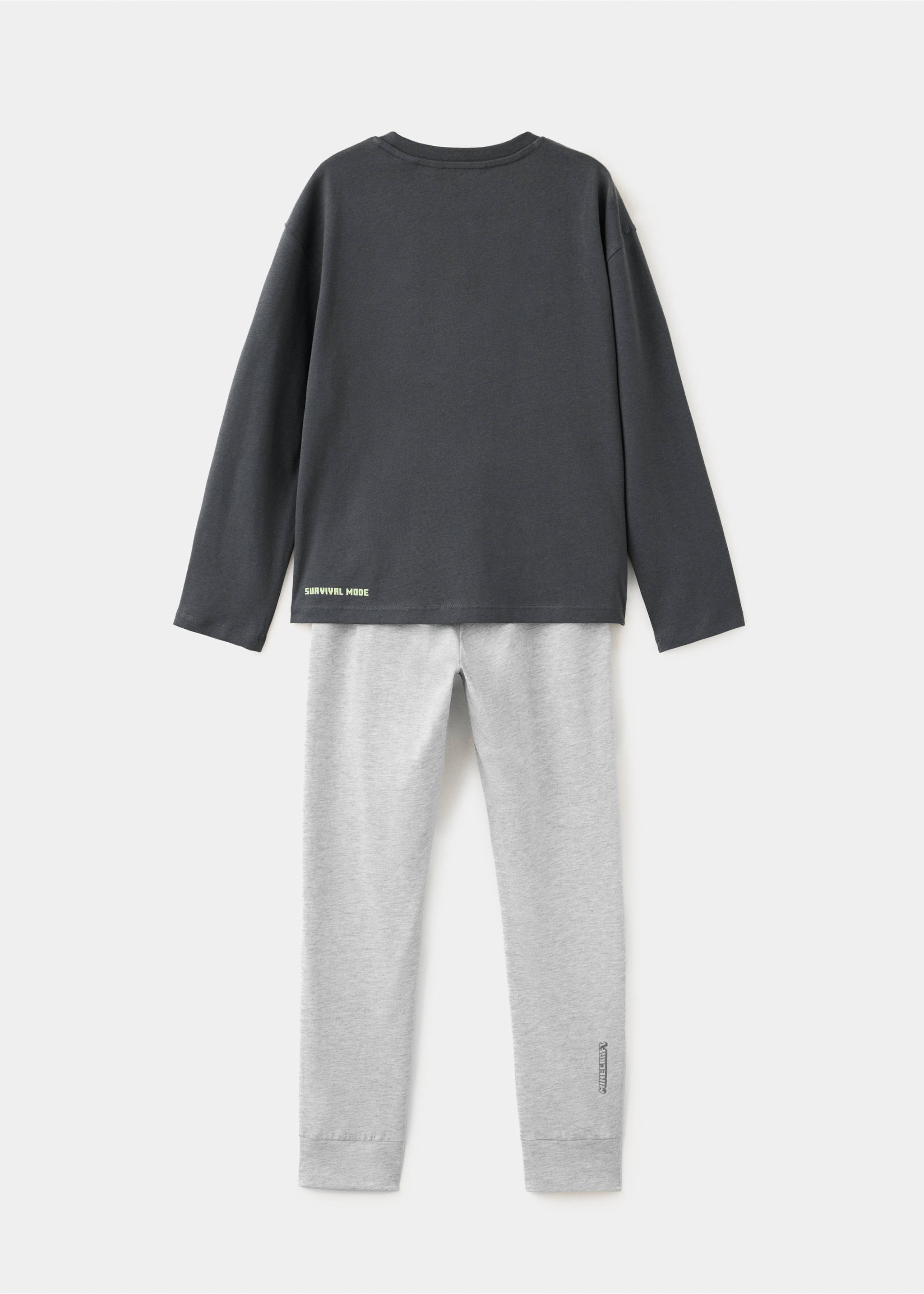 Full printed cotton pyjamas set - Reverse of the article, Charcoal. Ref: 37074419-00.