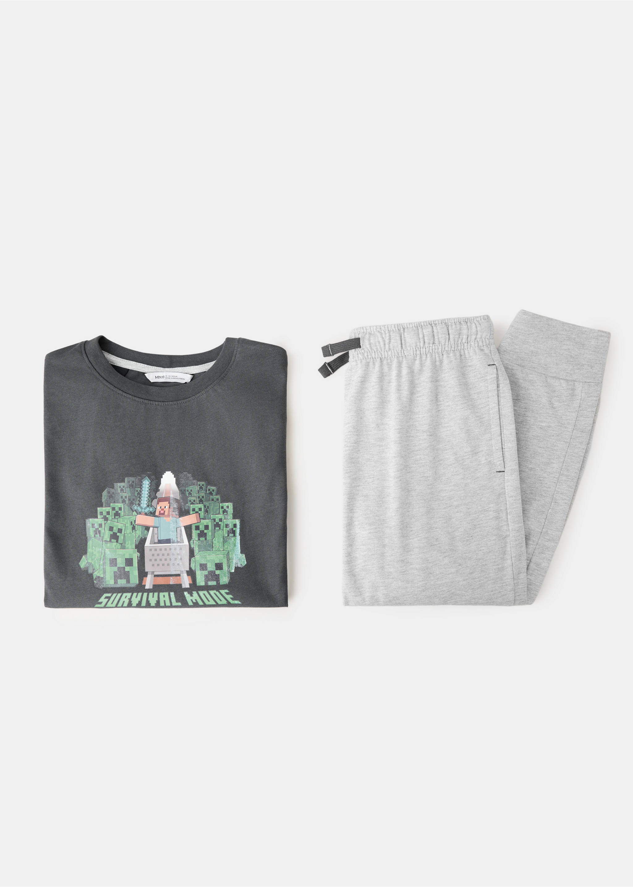 Full printed cotton pyjamas set - Details of the article 8, Charcoal. Ref: 37074419-00.