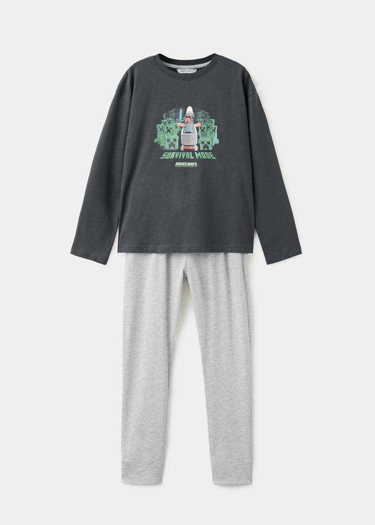 Full printed cotton pyjamas set — Charcoal