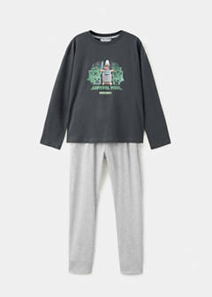 Full printed cotton pyjamas set — Charcoal 1