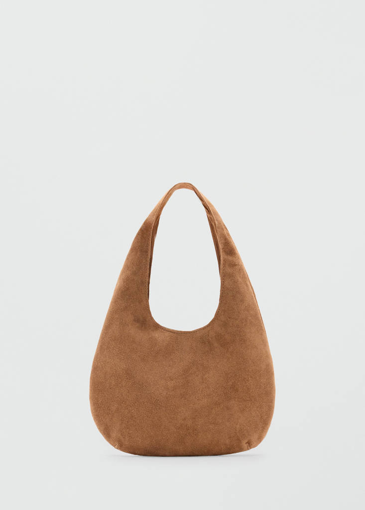 Mango Sac Porté Épaule En Cuir Suédé In Sable