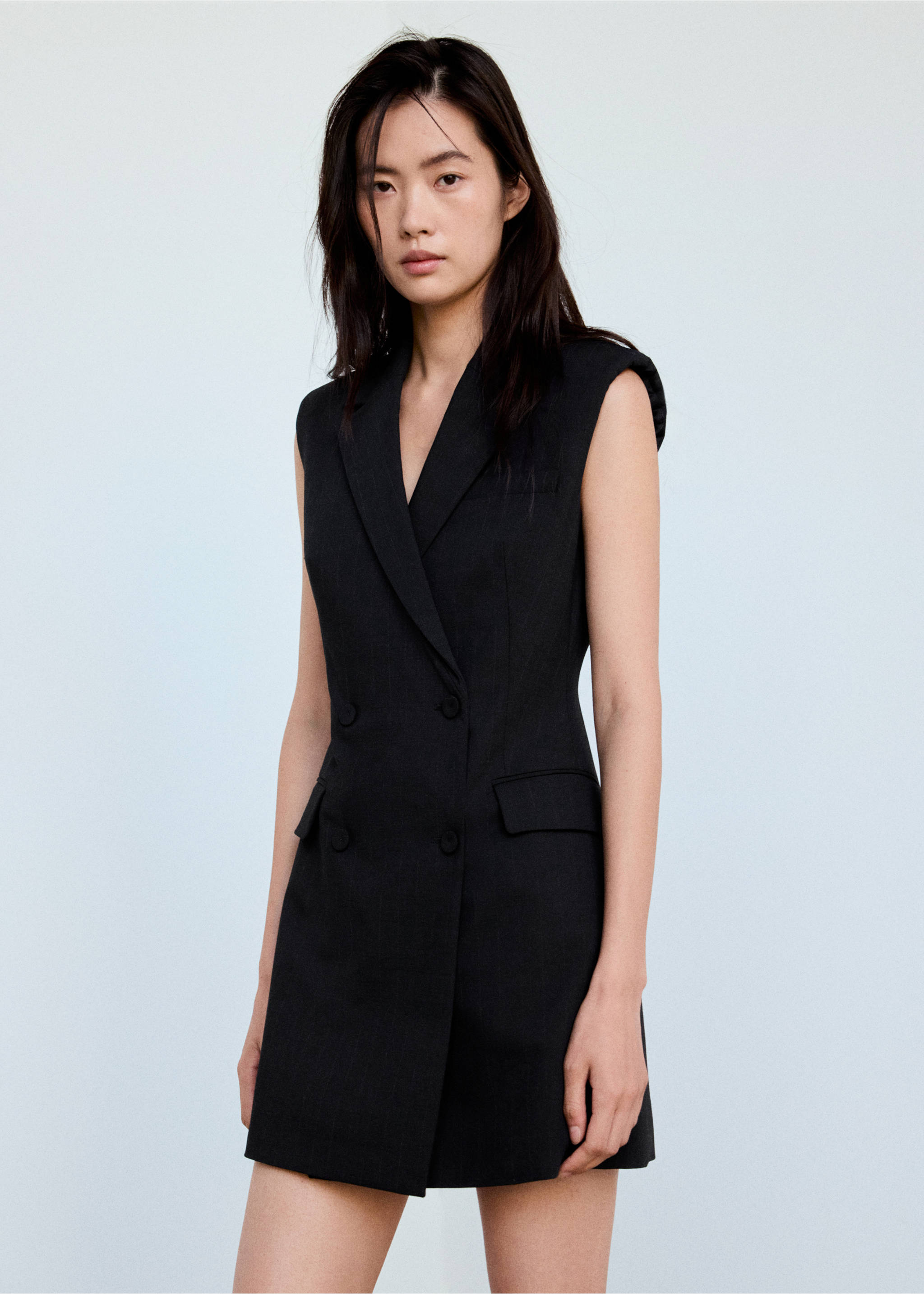 Pinstripe dress with lapel collar - Medium plane, Black. Ref: 37074426-00.