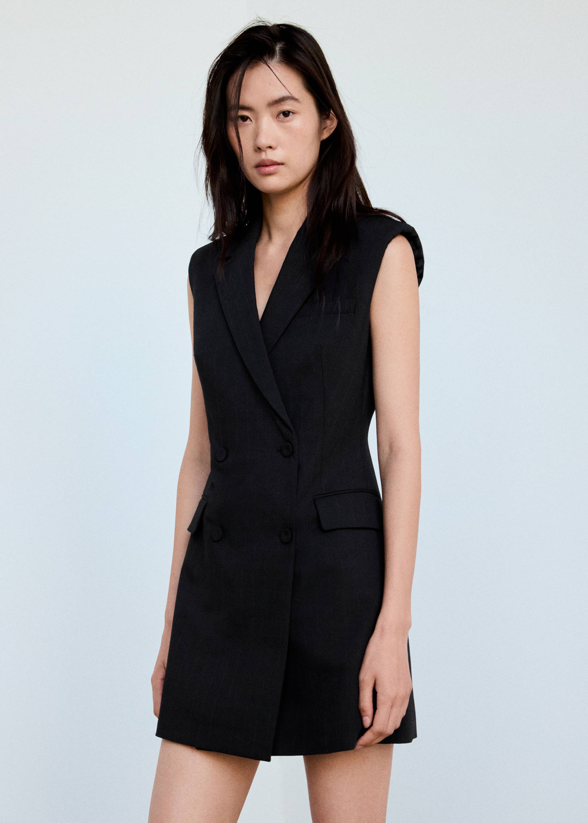 Pinstripe dress with lapel collar - Medium plane