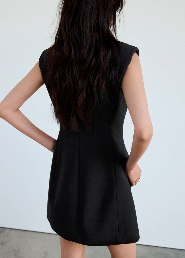 Pinstripe dress with lapel collar — Black