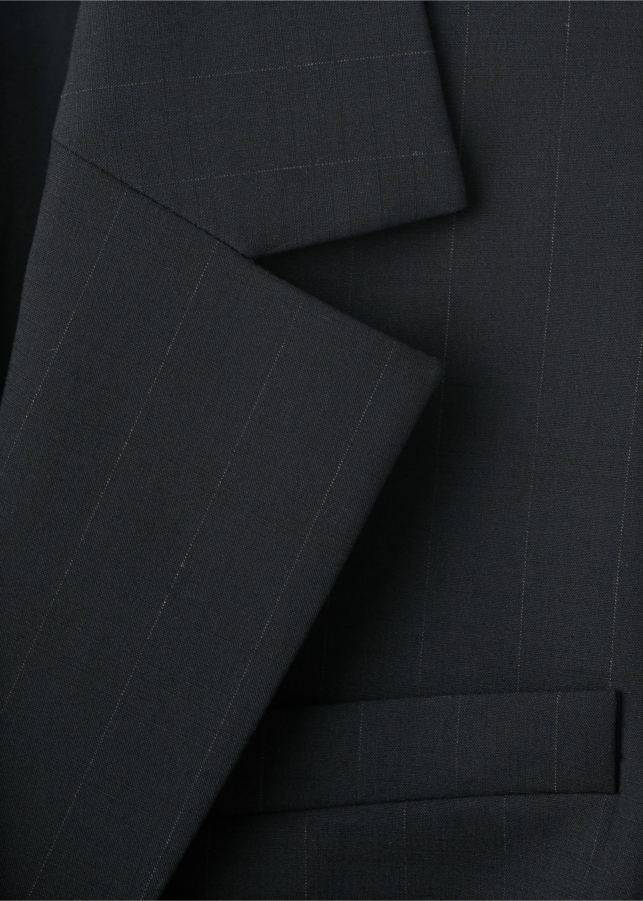 Pinstripe dress with lapel collar - Details of the article 8, Black. Ref: 37074426-00.