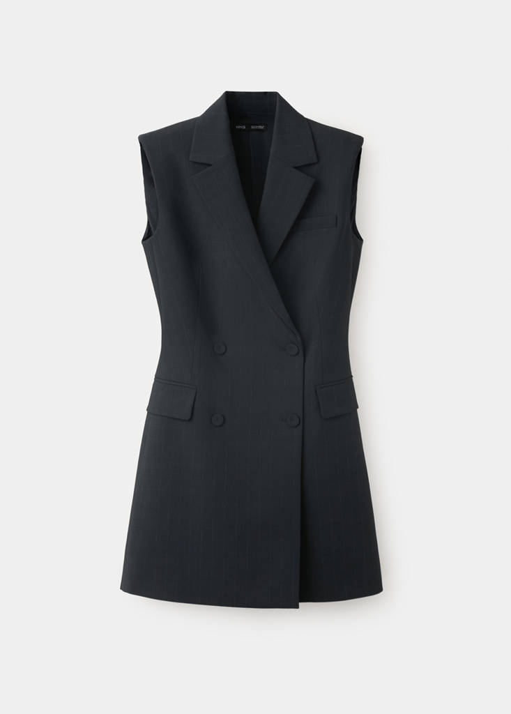 Pinstripe dress with lapel collar — Black