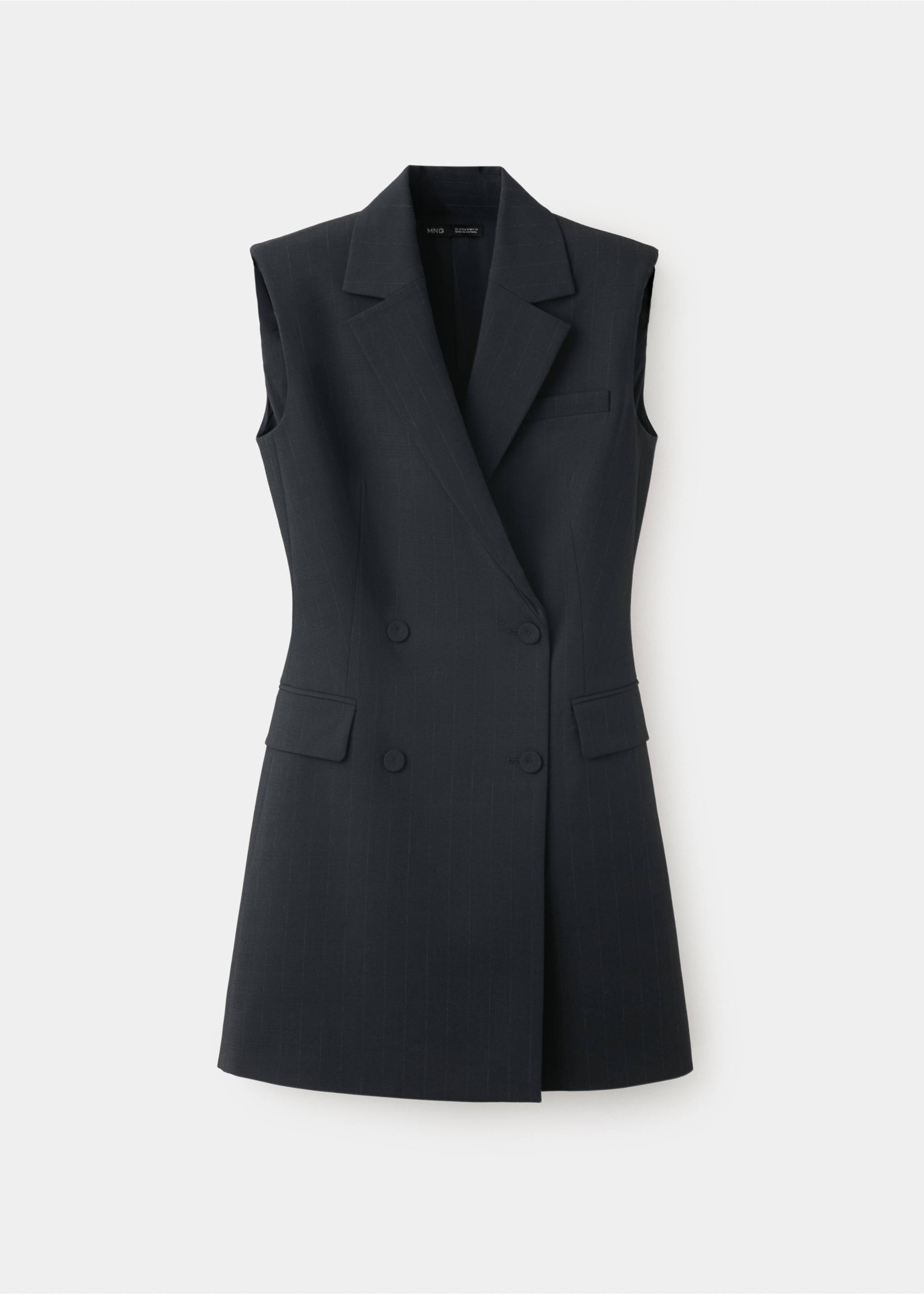 Pinstripe dress with lapel collar - Article without model, Black. Ref: 37074426-00.