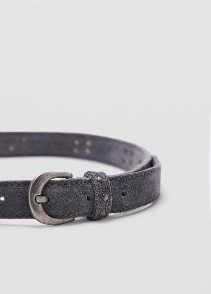 Stud leather belt — Grey