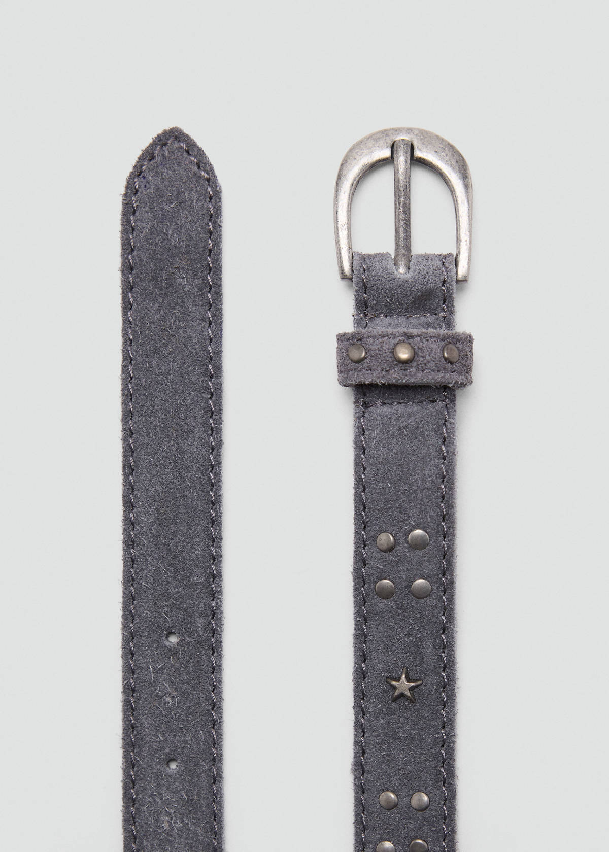 Stud leather belt — Grey