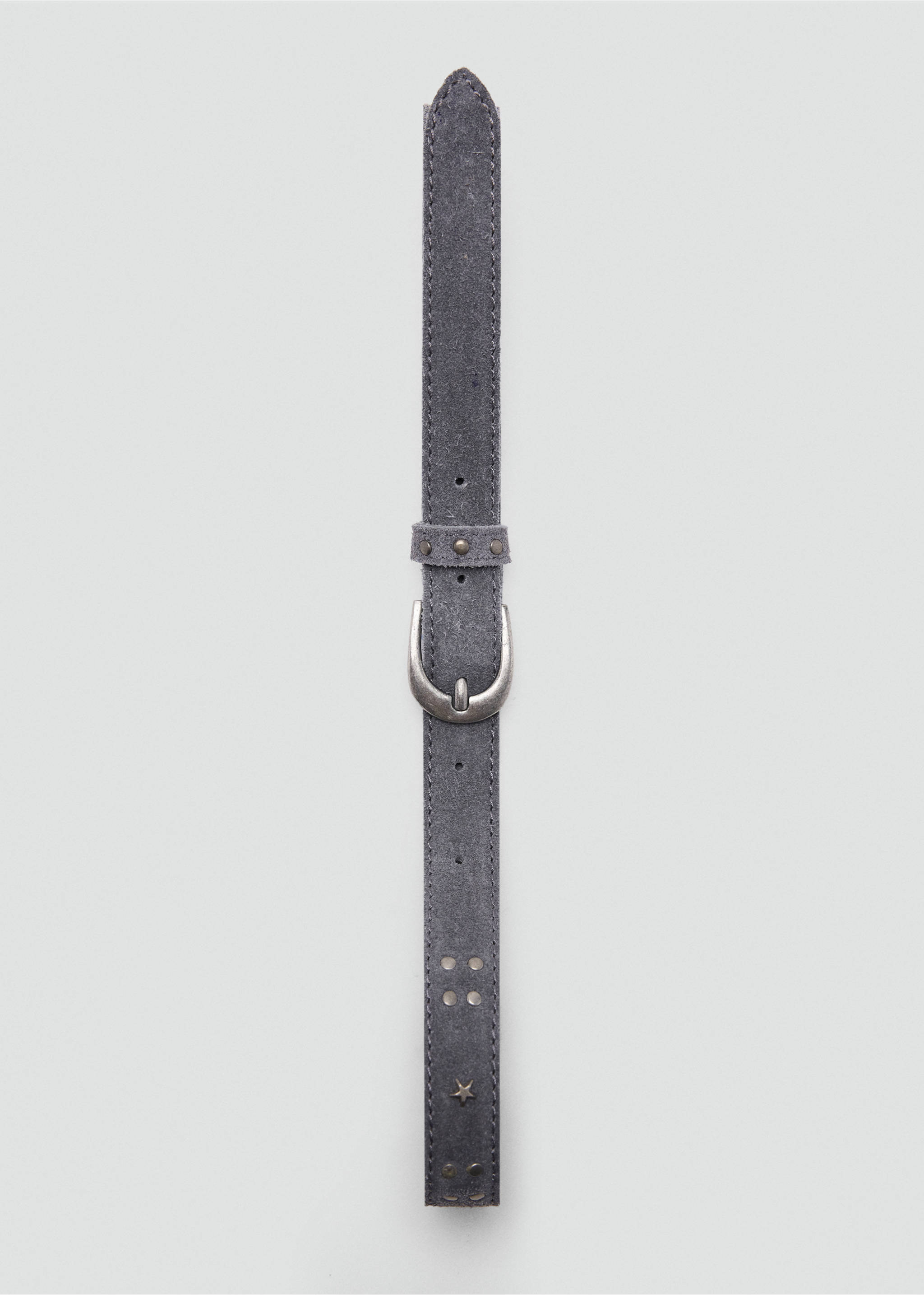 Stud leather belt - Details of the article 2, Grey. Ref: 37074427-00.