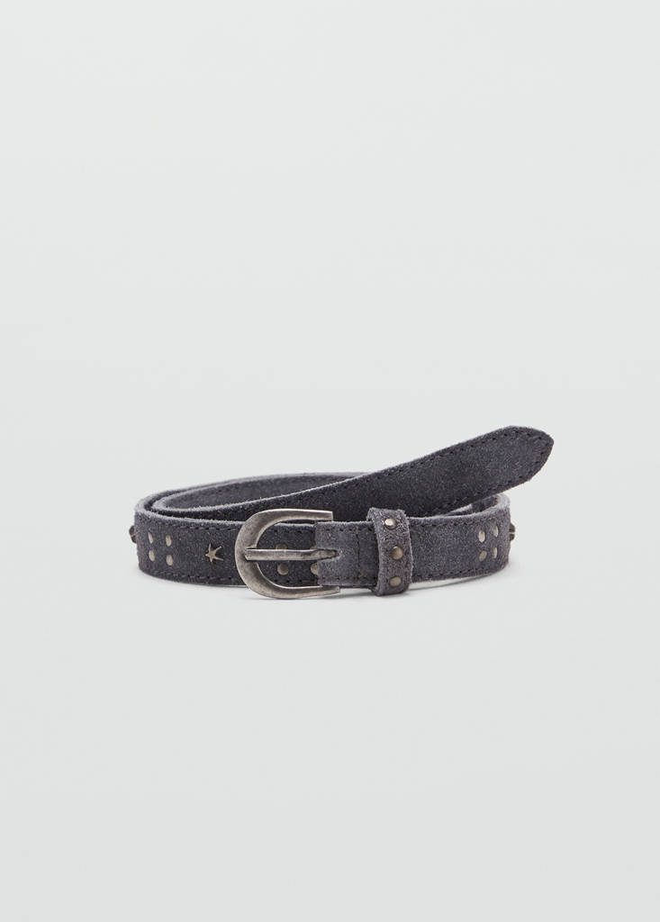 Stud leather belt — Grey