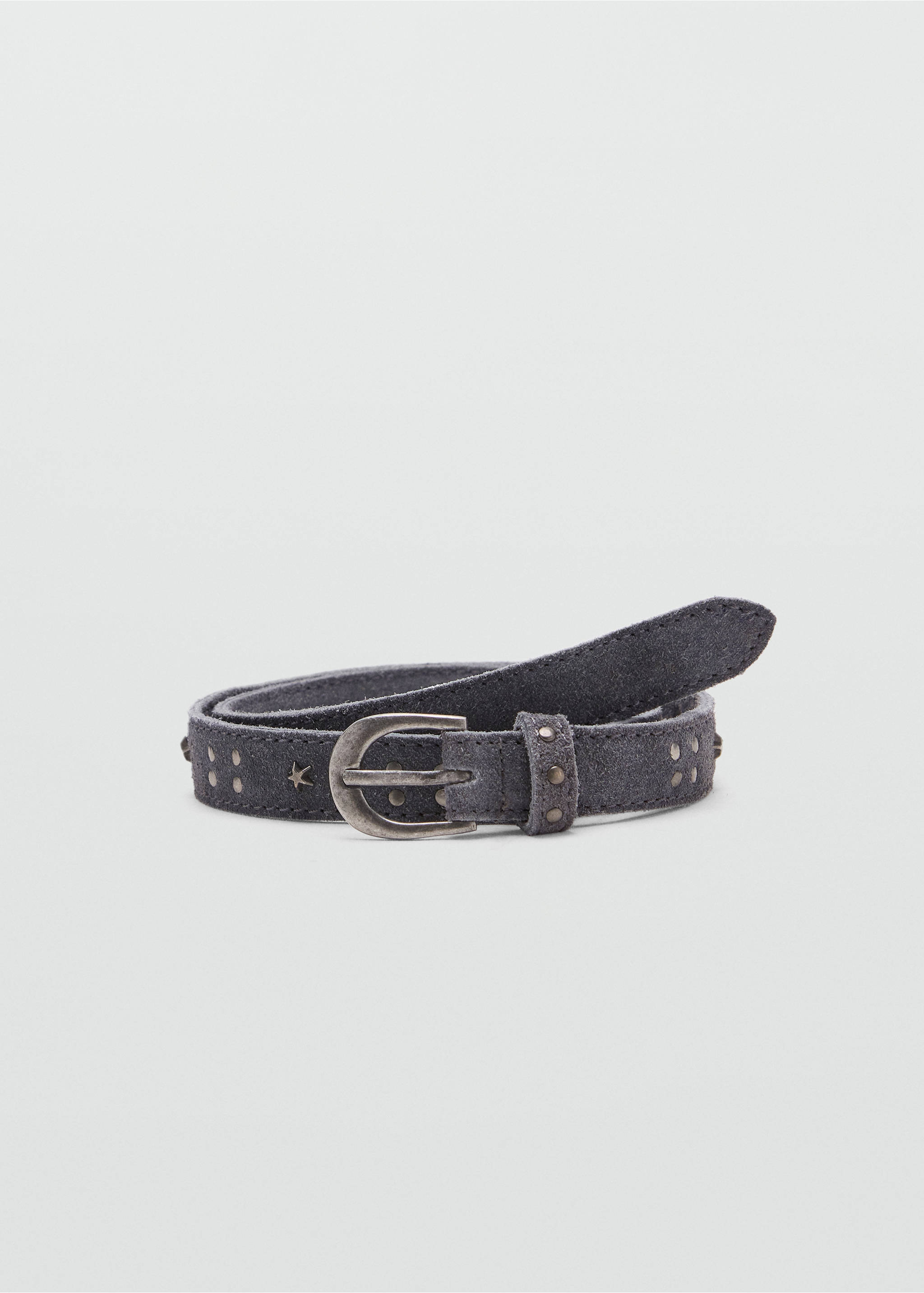 Stud leather belt - Article without model, Grey. Ref: 37074427-00.