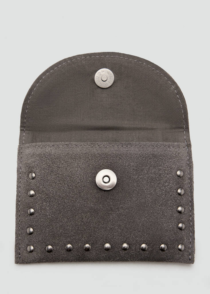 Suede cardholder with studs — Grey