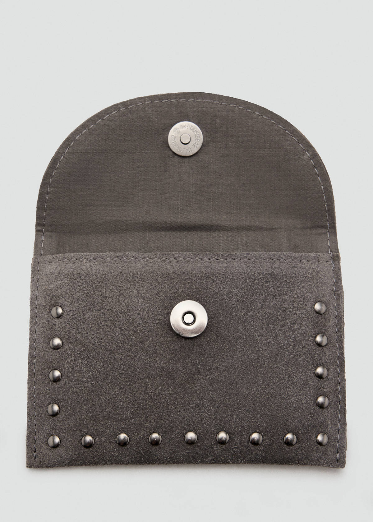 Suede cardholder with studs — Grey