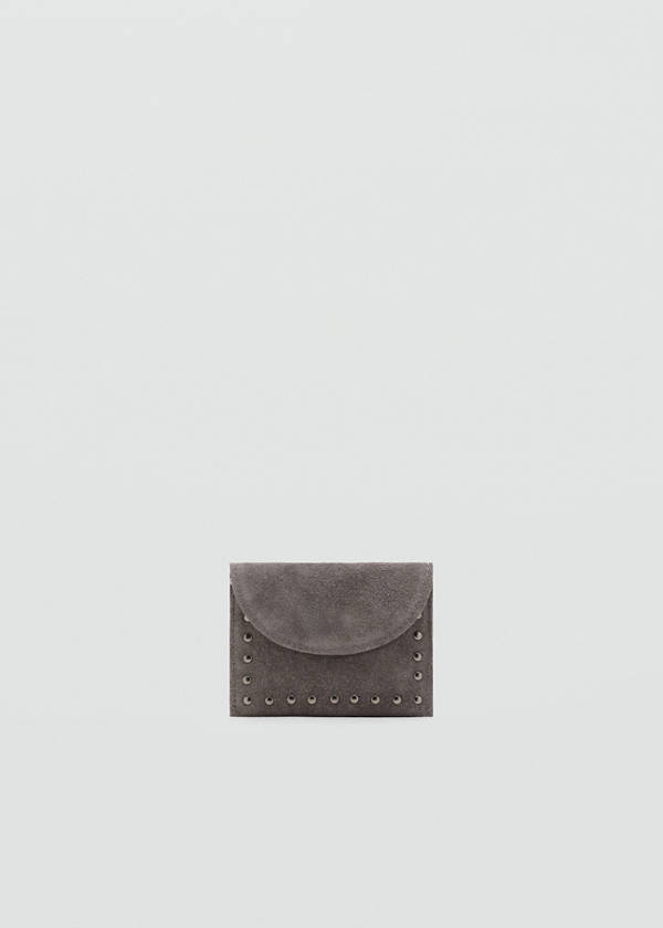 Suede cardholder with studs — Grey