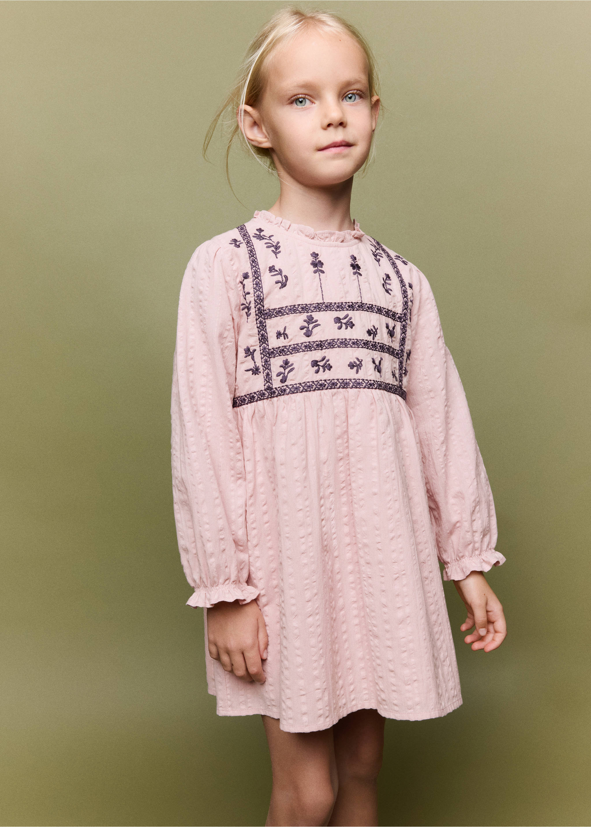 Cotton dress with embroidered details - Medium plane, Pink. Ref: 37074431-00.