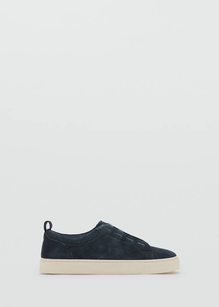 Suede leather trainer with Vibram® sole — Navy
