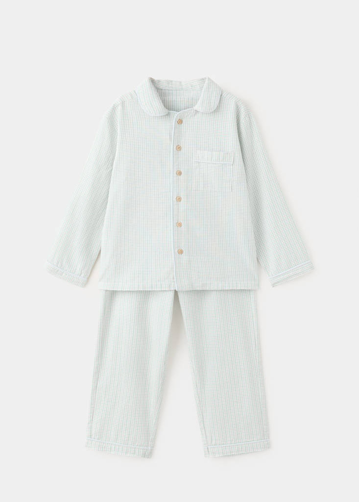 Set of long check pyjamas — Aqua Green