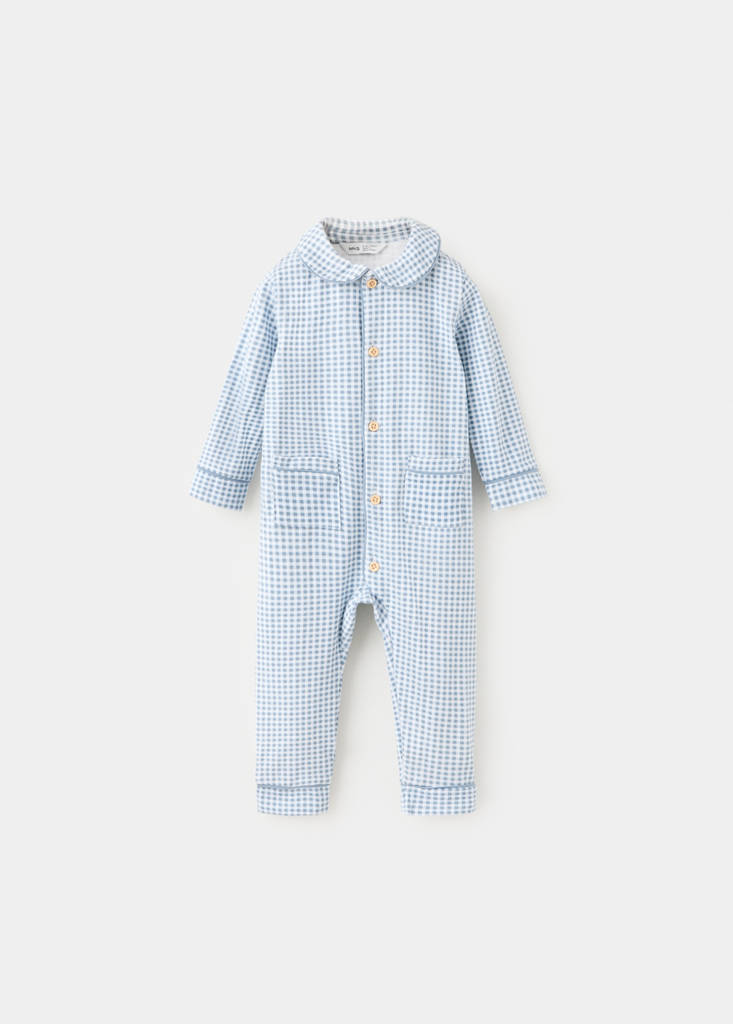 Gingham print pyjama onesie — Blue