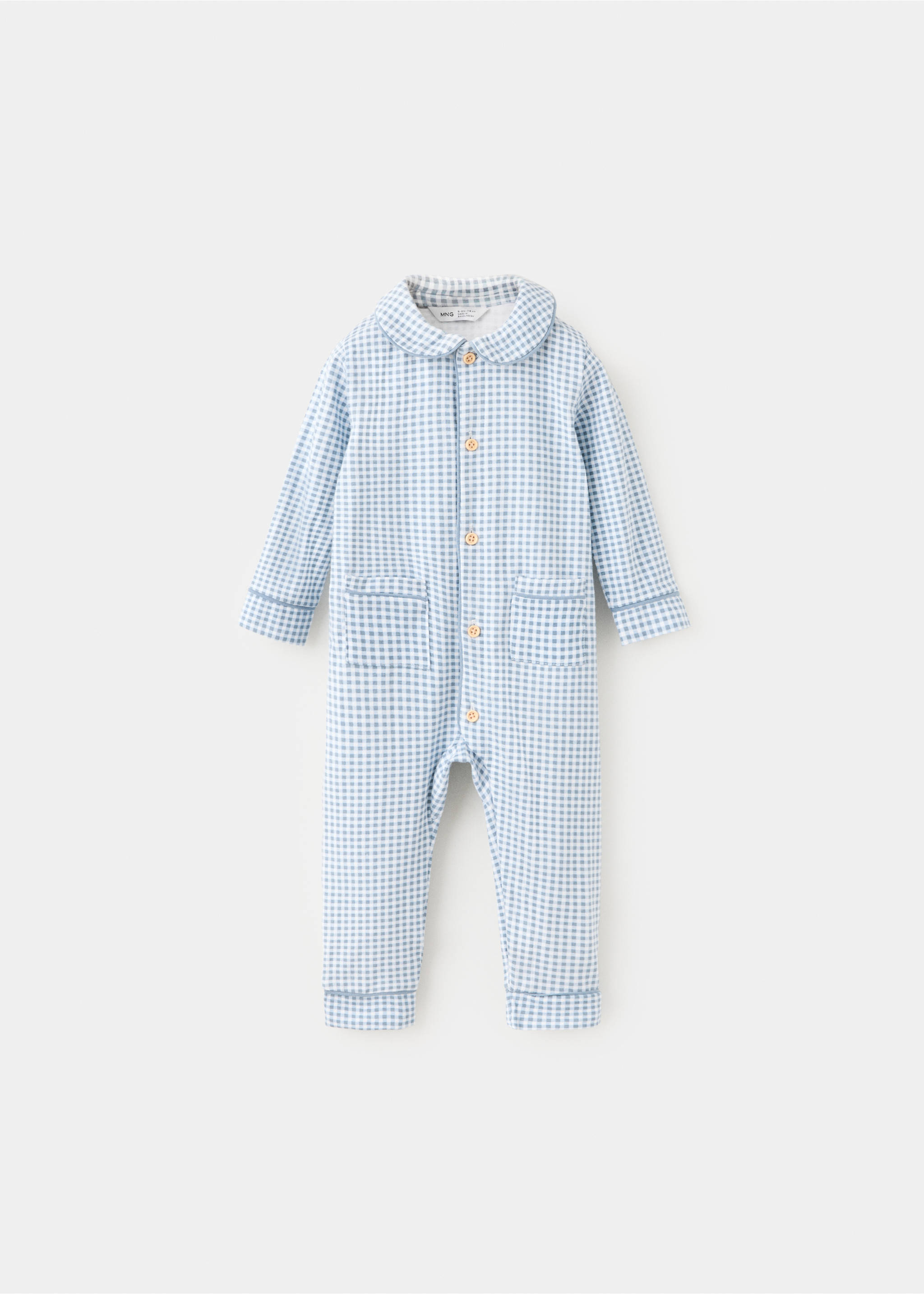Gingham print pyjama onesie - Article without model, Blue. Ref: 37074435-00.