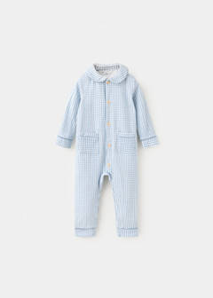 Gingham print pyjama onesie — Blue 1