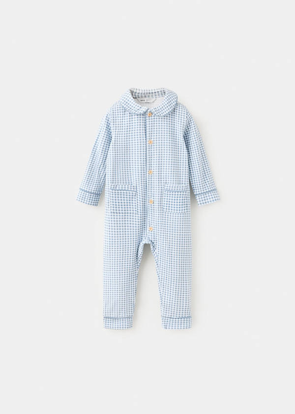 Gingham print pyjama onesie — Blue