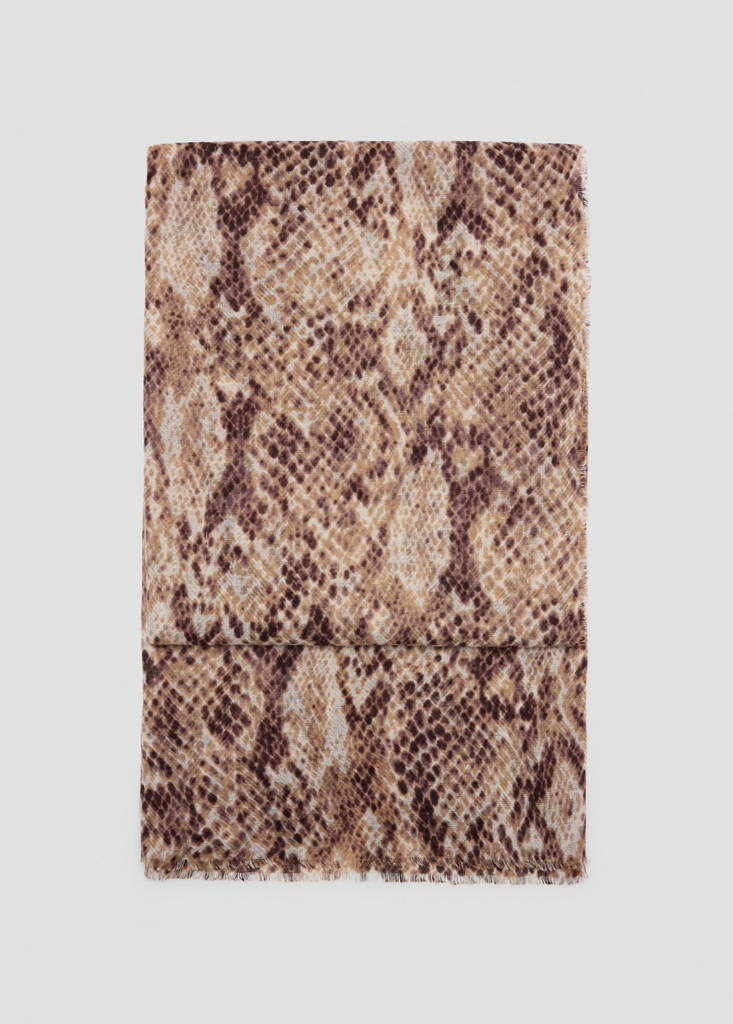 Printed scarf with frayed finishes — Brown