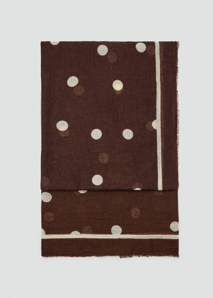 Printed scarf with frayed finishes — Chocolate