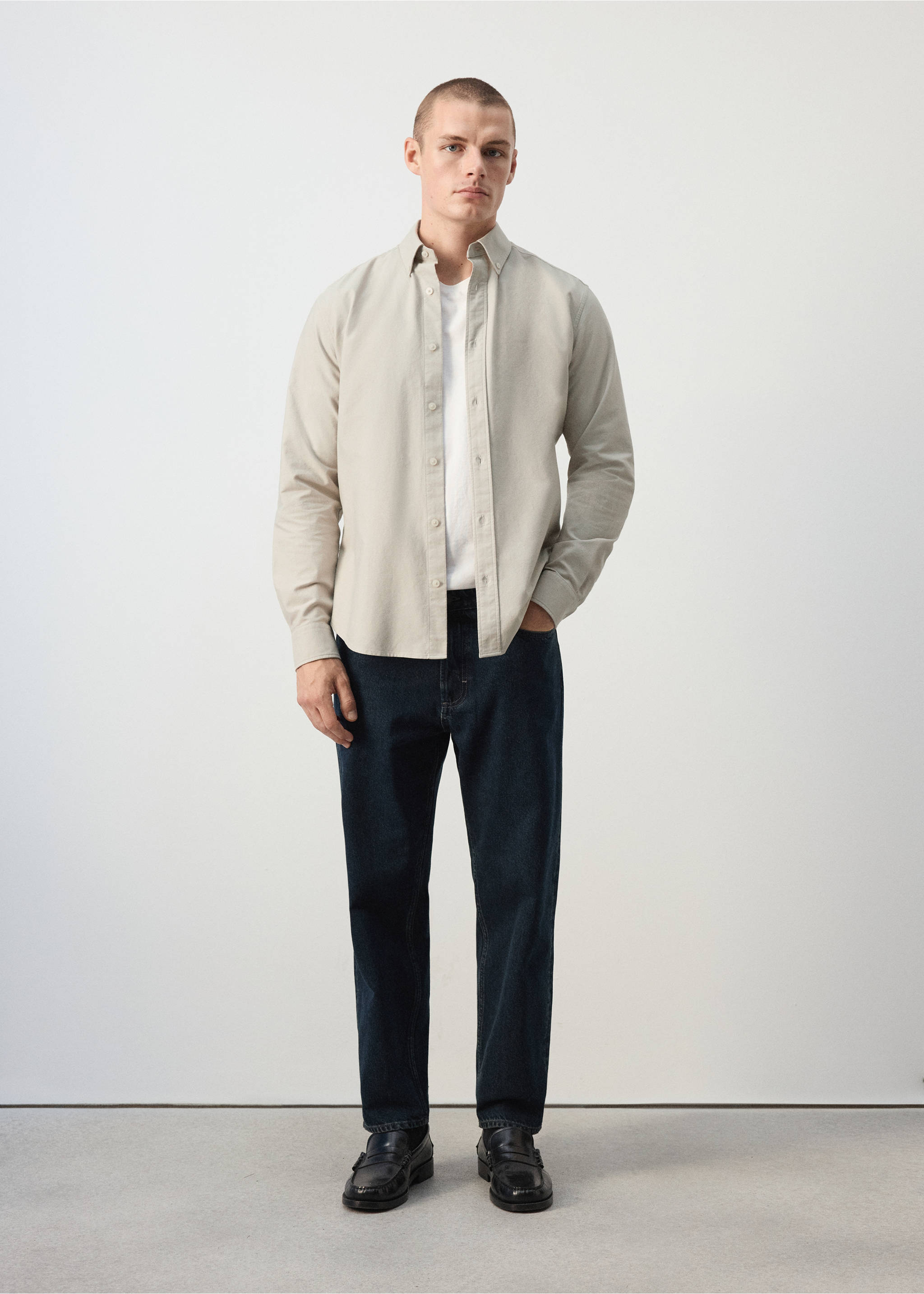 100% cotton Oxford shirt - General plane, Beige. Ref: 37074438-00.