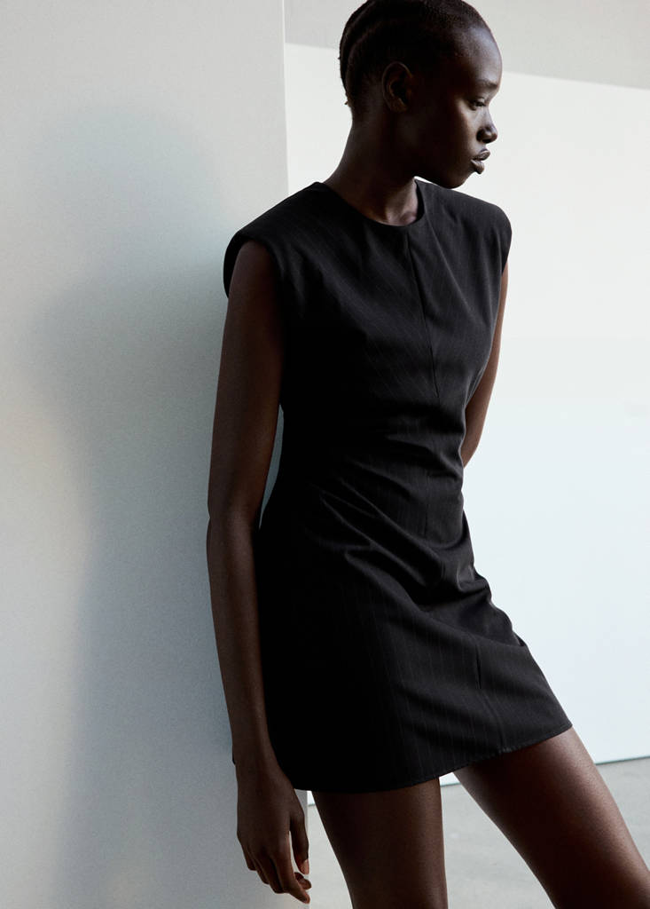 Pinstripe short dress — Navy