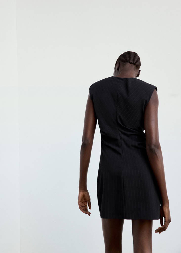 Pinstripe short dress — Navy