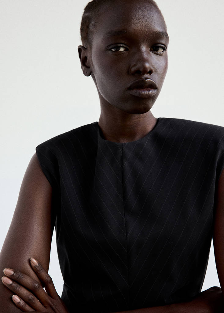 Pinstripe short dress — Navy