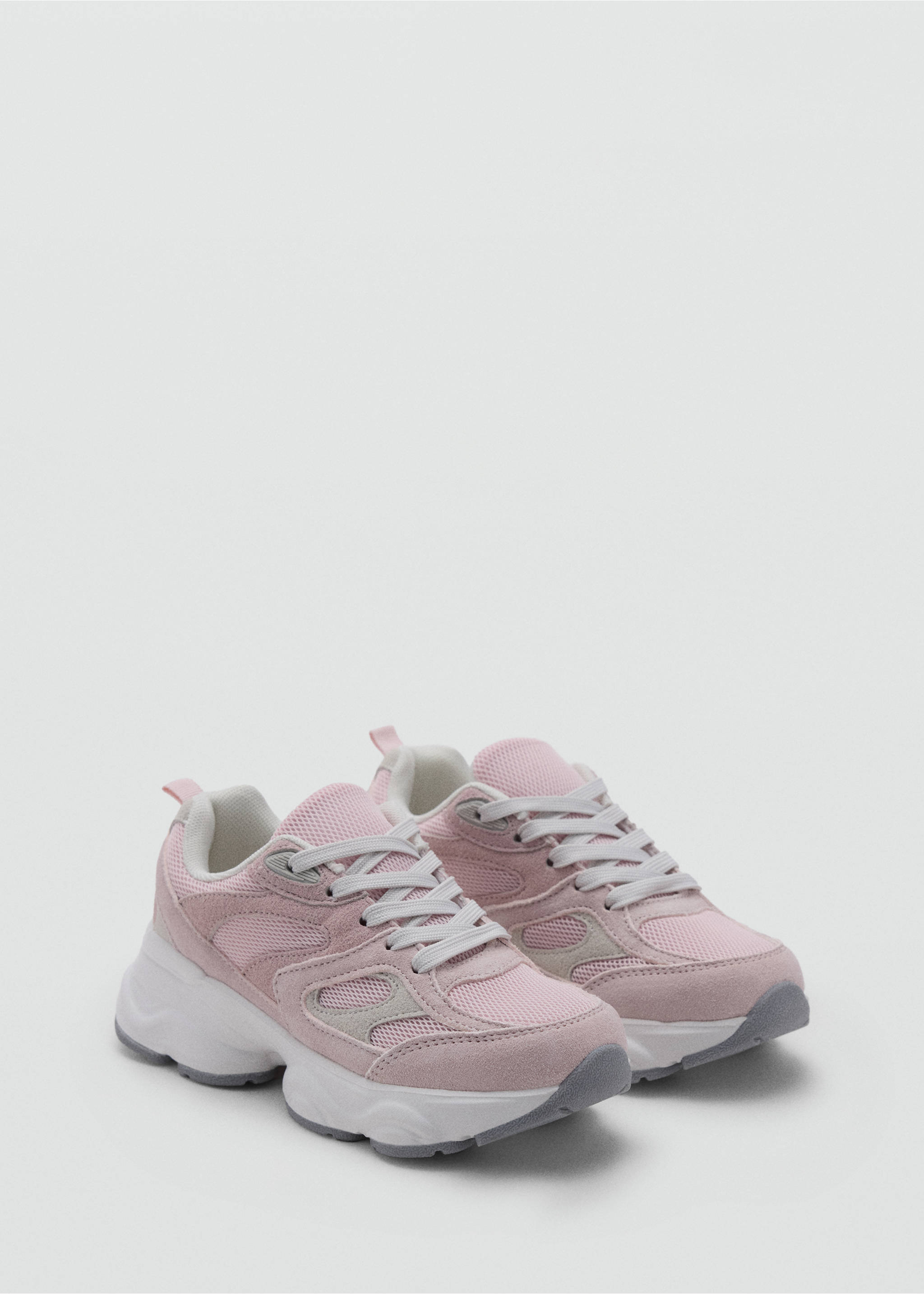 Deportiva bicolor cordones - Plano medio, Rosa pastel. Ref: 37074442-00.