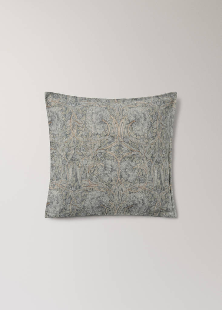 Floral print cotton-linen cushion cover 50x50 cm — Blue