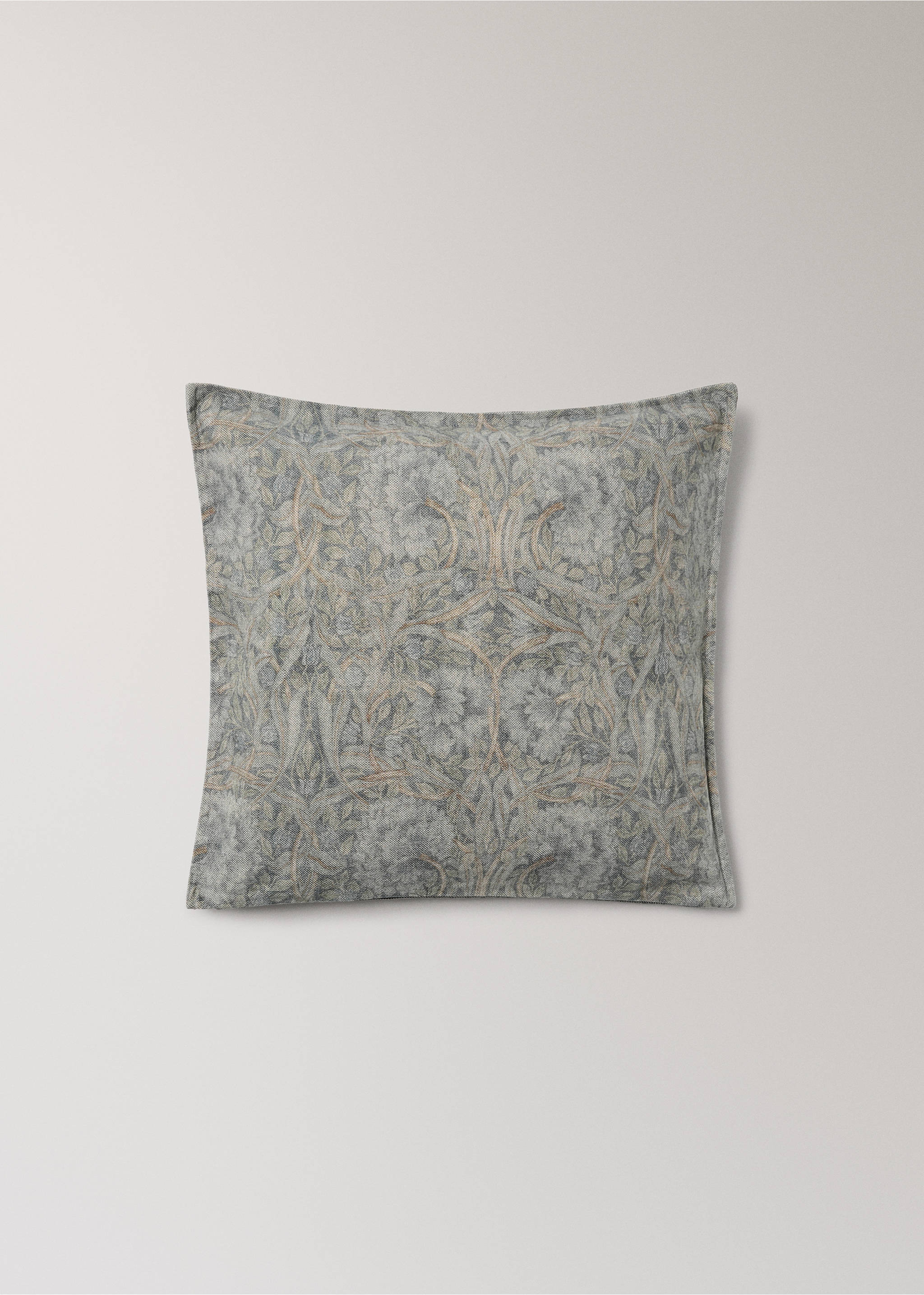 Floral print cotton-linen cushion cover 50x50 cm - Article without model, Blue. Ref: 37074444-00.