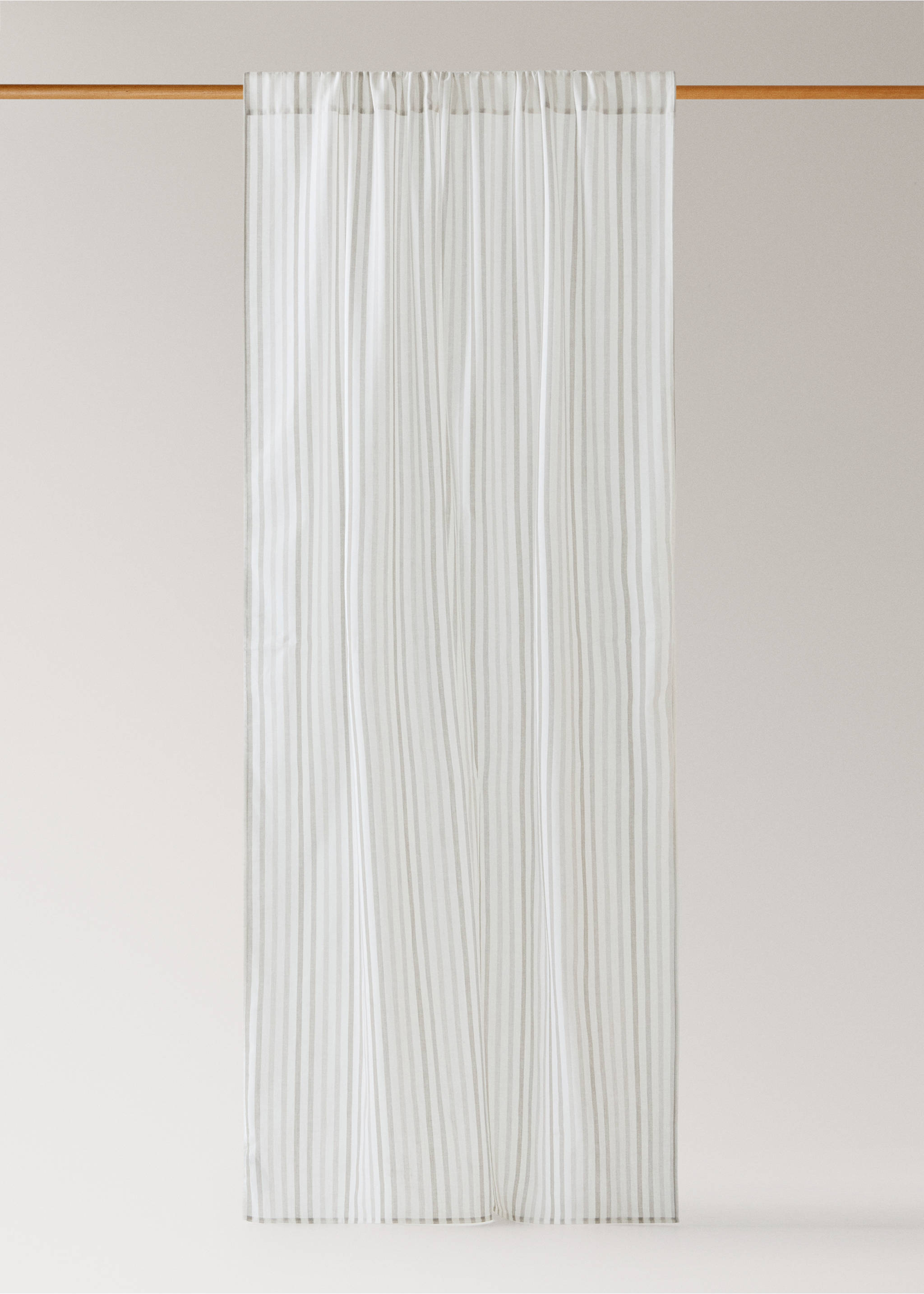 White and grey striped curtain hanging on a rod., Grey. Ref: 37074454-00.