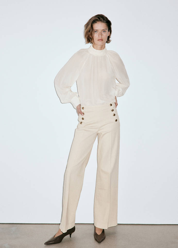 Wide-leg jeans with side buttons — Sand