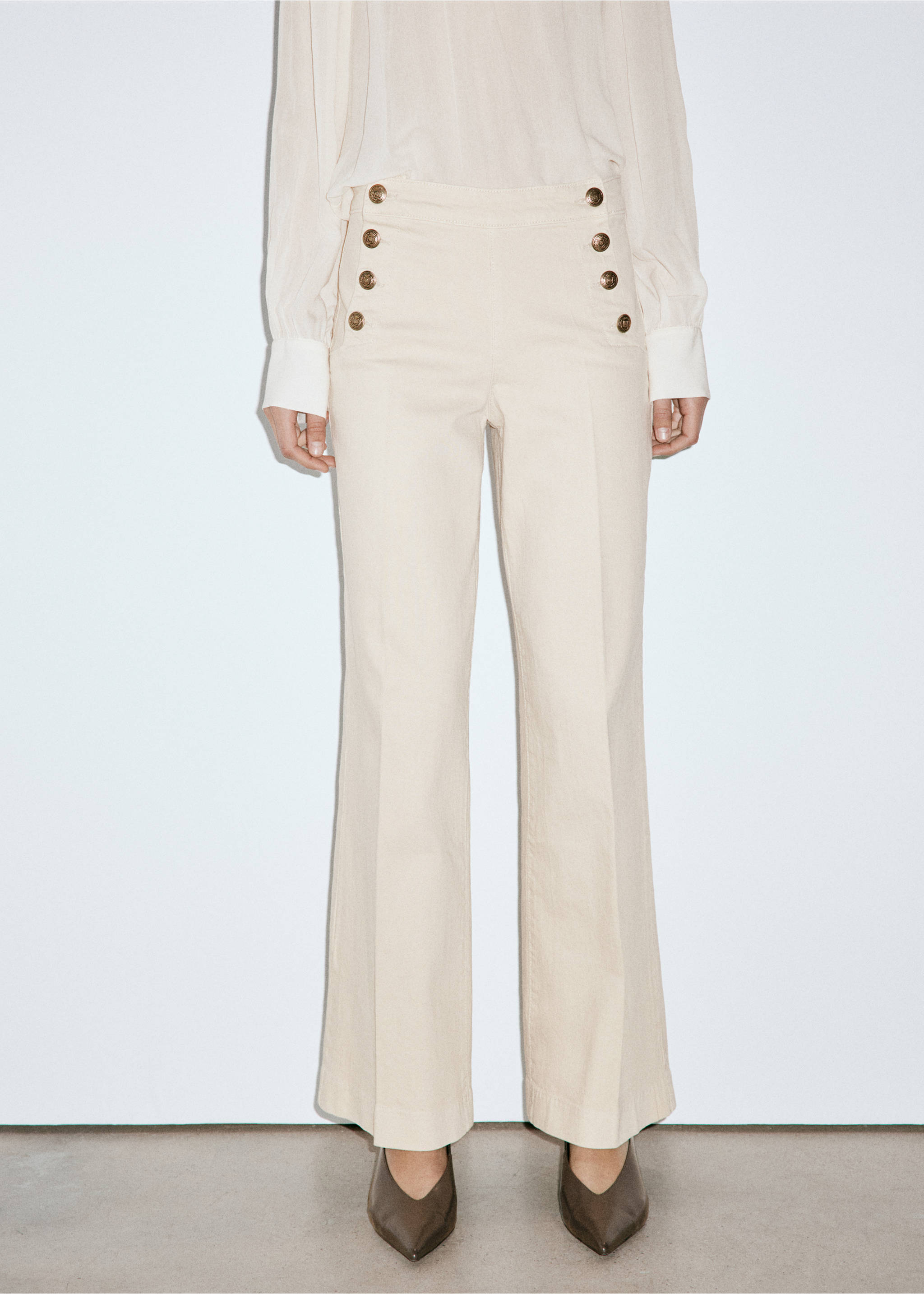 Wide-leg jeans with side buttons - Medium plane, Sand. Ref: 37074460-00.