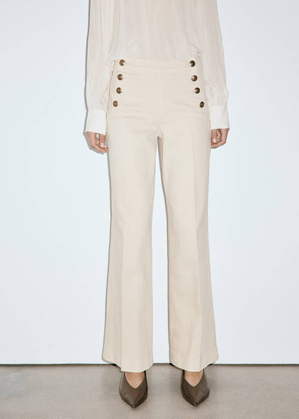 Wide-leg jeans with side buttons — Sand