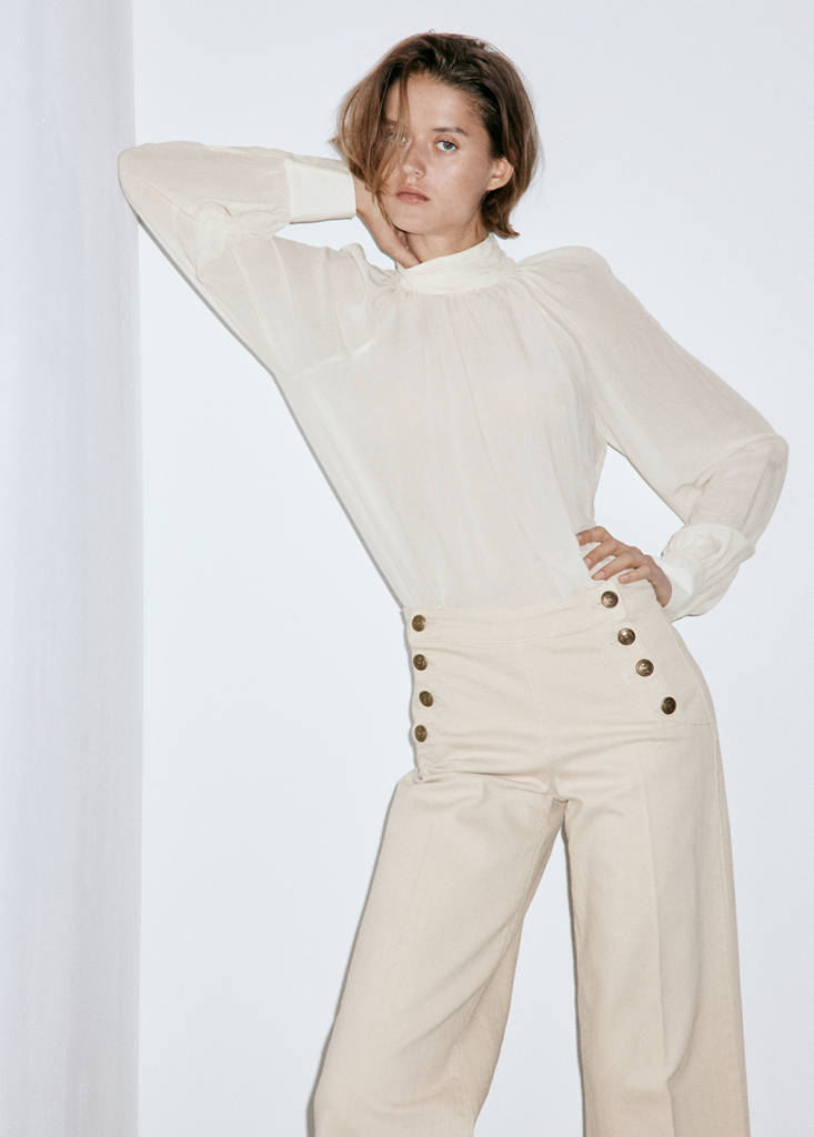 Wide-leg jeans with side buttons — Sand