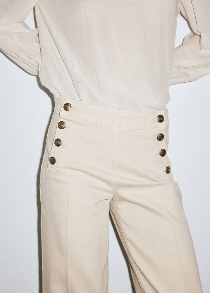 Wide-leg jeans with side buttons — Sand