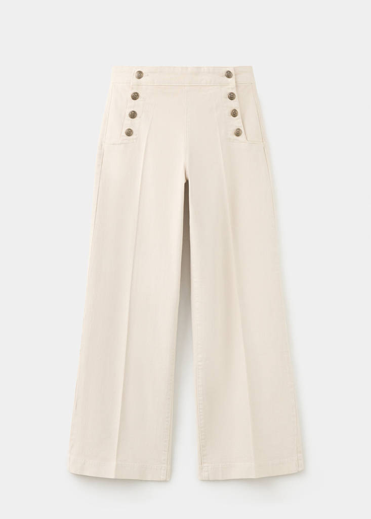 Wide-leg jeans with side buttons — Sand