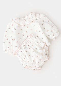 Cotton plumeti floral baby romper — Off White 4