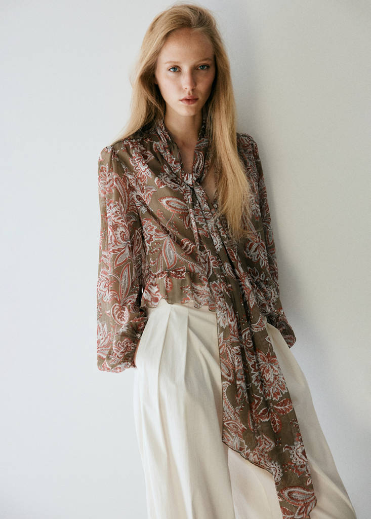 Floral tie blouse — Green