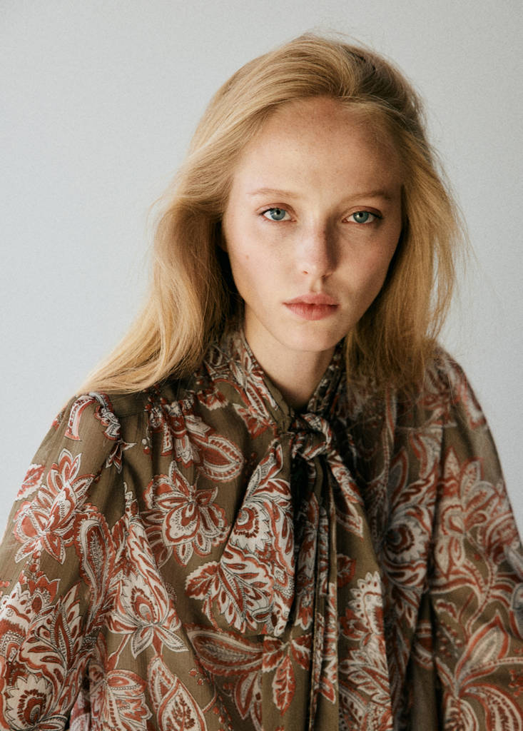 Floral tie blouse — Green