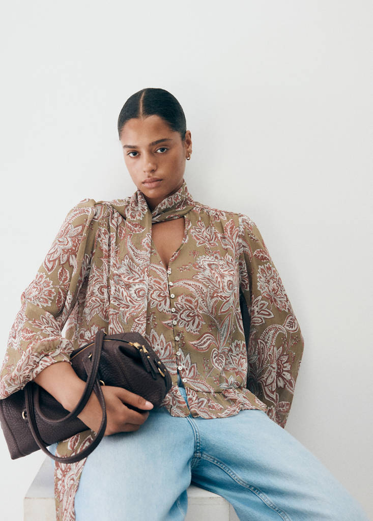 Floral tie blouse — Green
