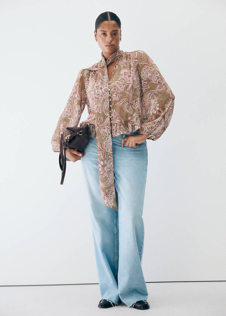 Floral tie blouse — Green