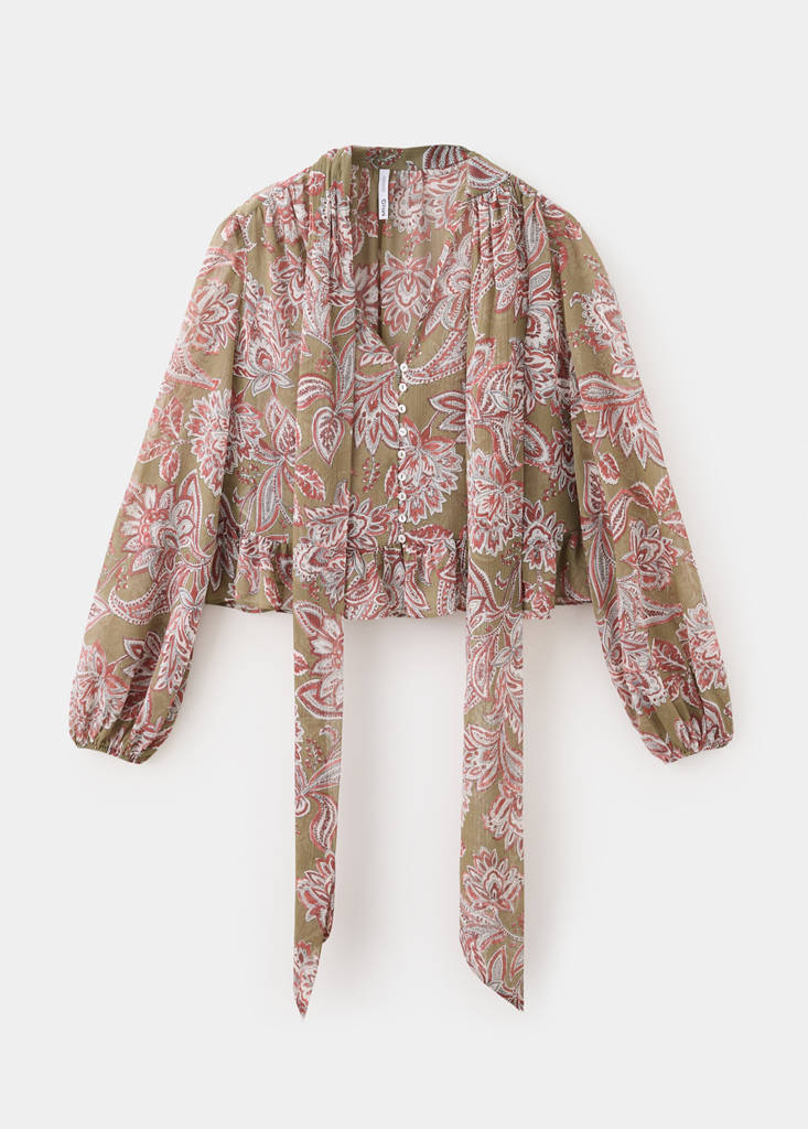 Floral tie blouse — Green